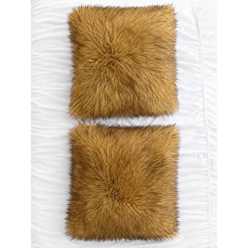 Pottery Barn Set of 2 Brown Faux Fur 20' Throw Pillows Cabin Boho Accent Pillows